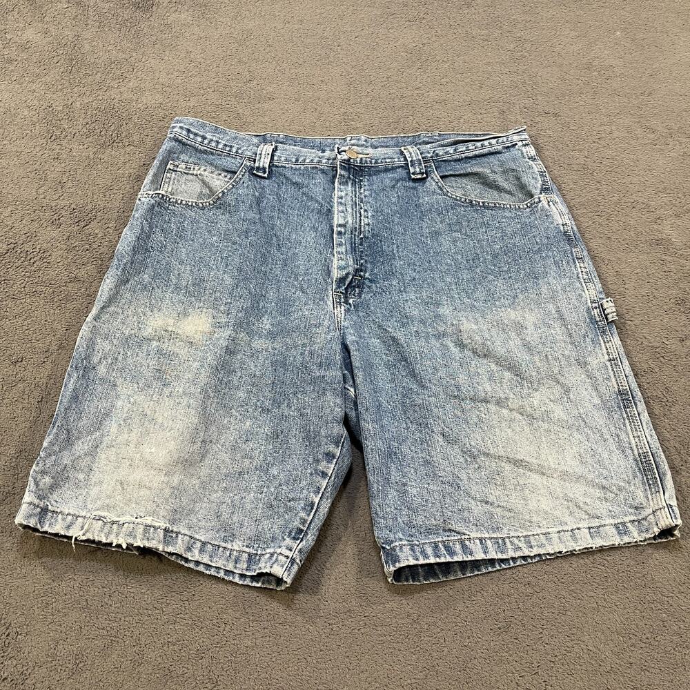 Y2K Wrangler Carpenter Acid Wash Blue Distressed Denim Shorts Men's Size 38